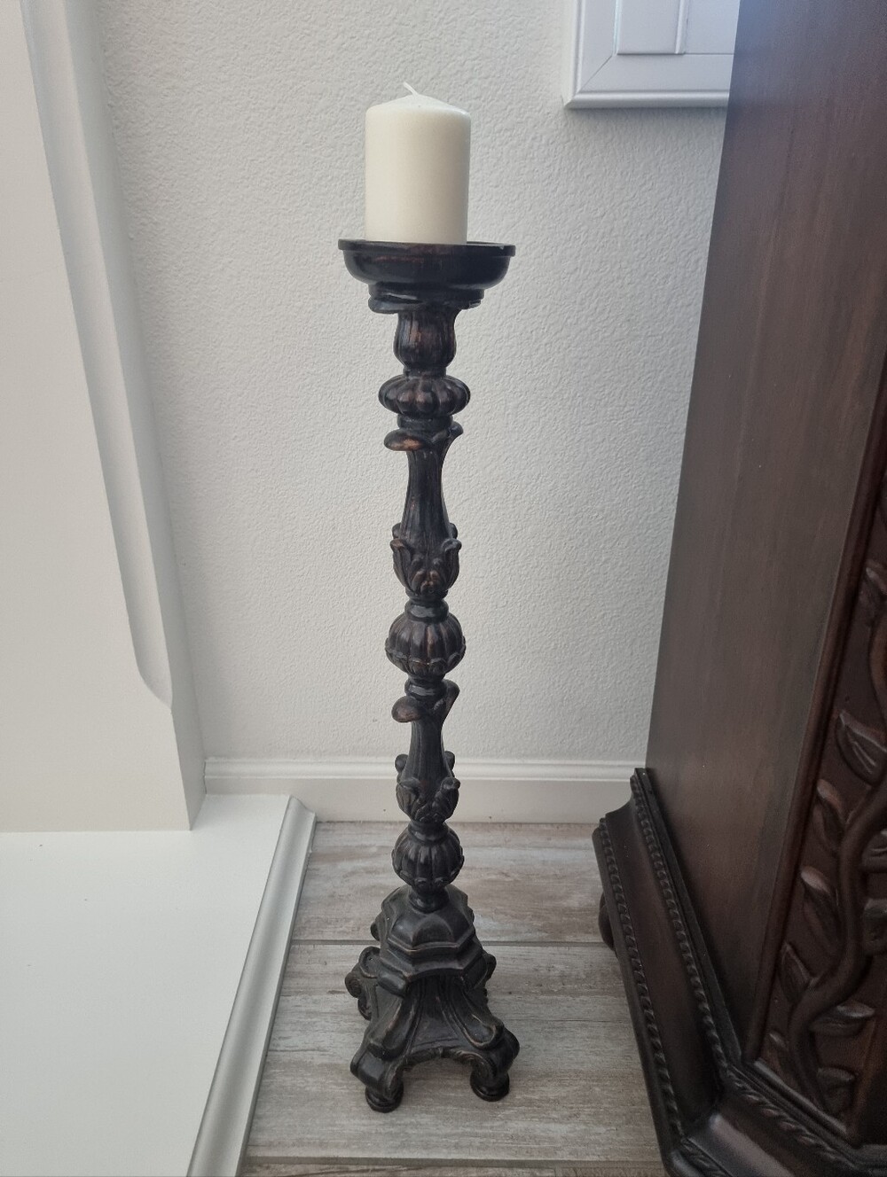 Decorative Dark Brown Ornate Floor Candle Holder